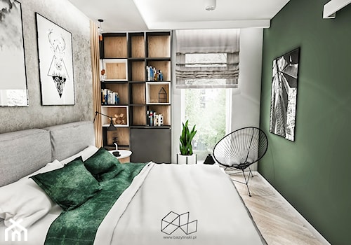 SYPIALNIA W KAWALERCE ŁÓDŻ 2019 - Mała szara zielona sypialnia, styl vintage - zdjęcie od BIBI Designe