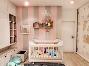 Projekt Mieszkania W-wa 2019 - Mały różowy szary pokój dziecka dla niemowlaka dla chłopca dla dziewc ... - zdjęcie od BIBI