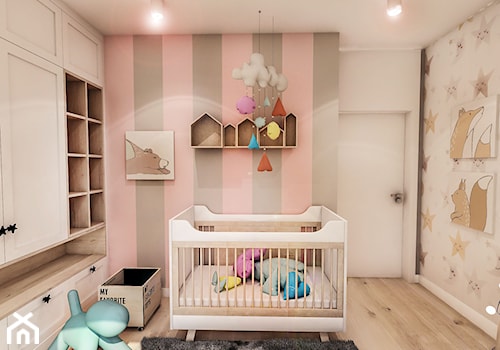 Projekt Mieszkania W-wa 2019 - Mały różowy szary pokój dziecka dla niemowlaka dla chłopca dla dziewczynki - zdjęcie od BIBI Designe