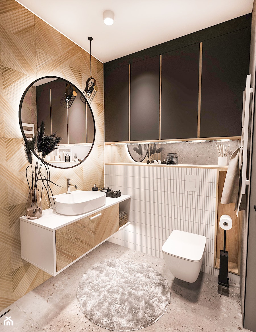 Projekt małego mieszkania do wynajęcia - Wawa 2 2024 - Łazienka, styl vintage - zdjęcie od BIBI Designe