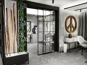 PROJEKT DOMU -PABIANICE 2018 - Czarny salon, styl industrialny - zdjęcie od BIBI Designe
