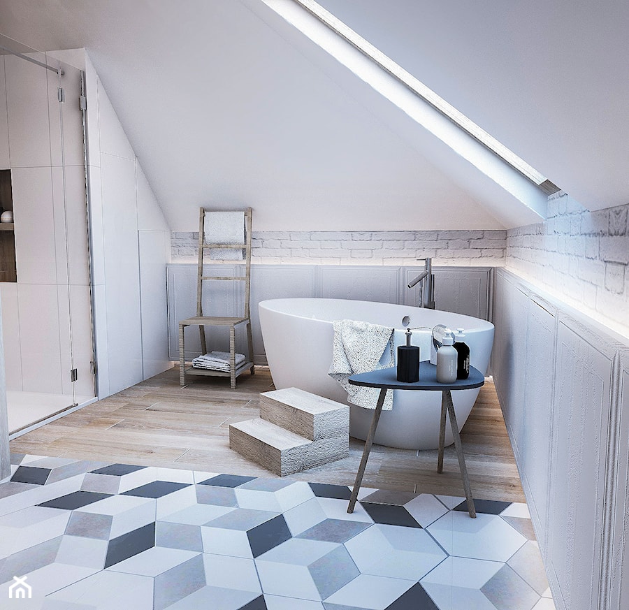 Średnia na poddaszu bez okna łazienka, styl skandynawski - zdjęcie od BIBI Designe