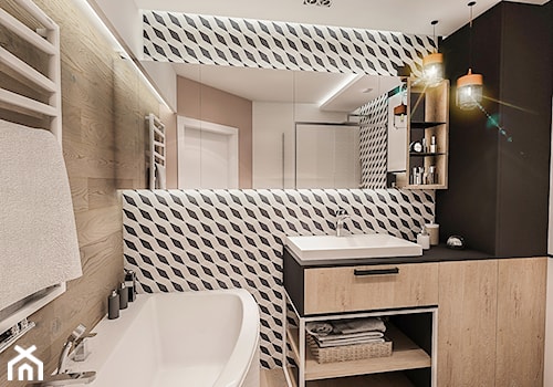 PROJEKT MIESZKANIA -Wawa Bemowo 2018 - Średnia bez okna z punktowym oświetleniem łazienka, styl industrialny - zdjęcie od BIBI Designe