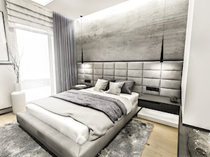 PROJEKT MIESZKANIA - LDZ 2018 - Średnia biała sypialnia z balkonem / tarasem - zdjęcie od BIBI Designe