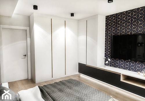 Projekt mieszkania - Gdańsk 2019 r. - Średnia czarna szara sypialnia, styl nowoczesny - zdjęcie od BIBI Designe