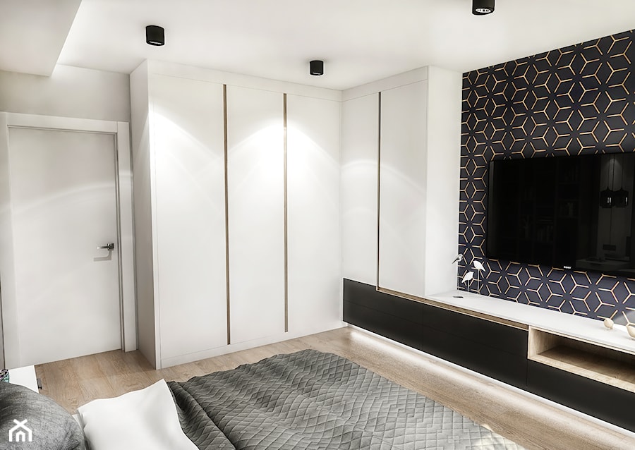 Projekt mieszkania - Gdańsk 2019 r. - Średnia czarna szara sypialnia, styl nowoczesny - zdjęcie od BIBI