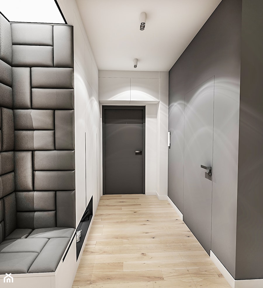Projekt Mieszkania W-wa 2019 - Średni biały szary hol / przedpokój - zdjęcie od BIBI Designe