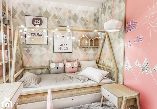 Projekt mieszkania - Gdańsk 2019 r. - Mały różowy szary pokój dziecka dla nastolatka dla dziewczynki, styl vintage - zdjęcie od BIBI Designe
