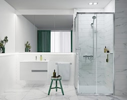 KOLEKCJA TOWN_VICTORIA - Średnia z lustrem z marmurową podłogą łazienka z oknem, styl nowoczesny - zdjęcie od Roca - Homebook