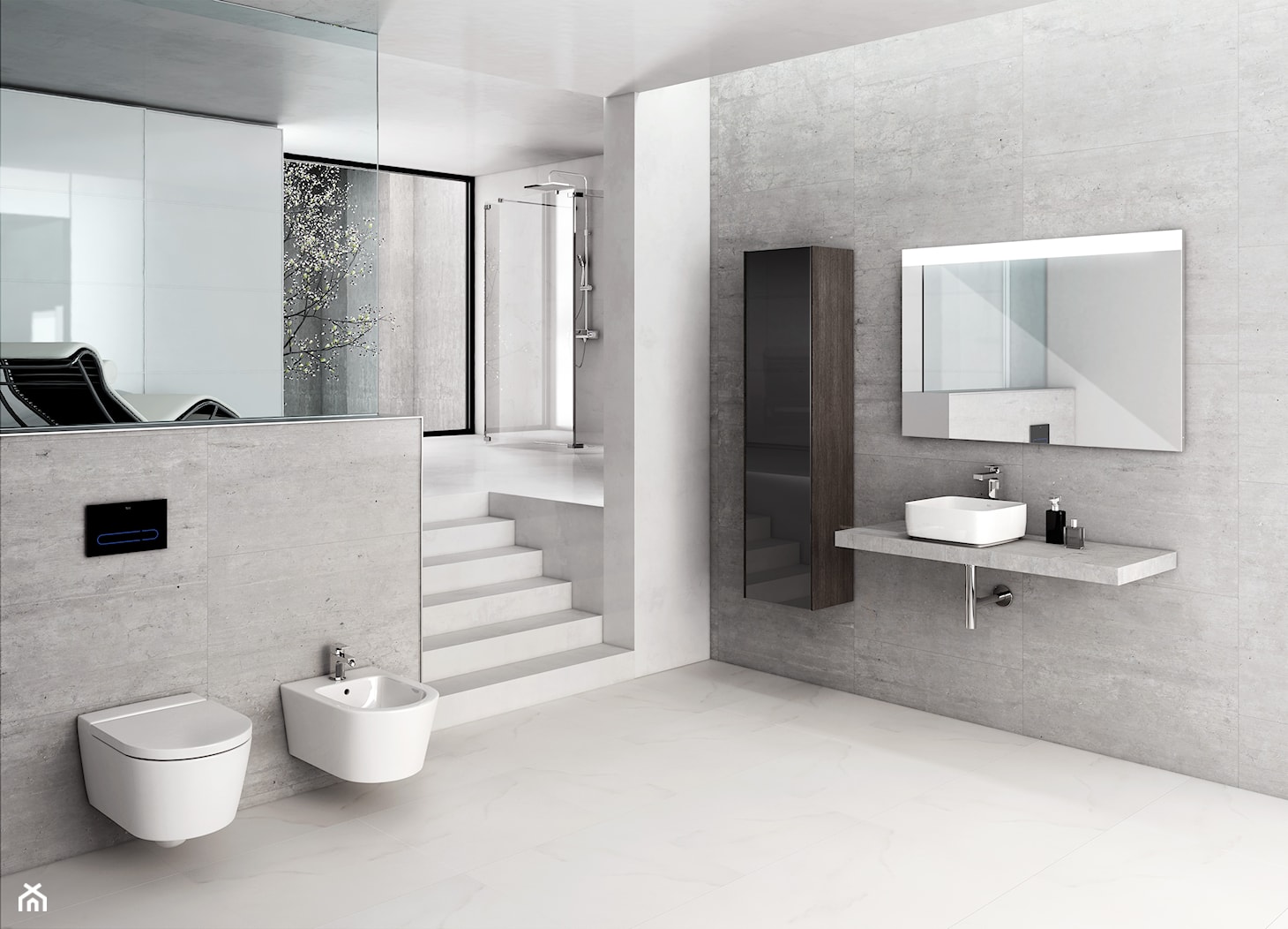 KOLEKCJA INSPIRA - Duża na poddaszu bez okna z marmurową podłogą łazienka, styl minimalistyczny - zdjęcie od Roca - Homebook