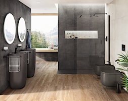 KOLEKCJA_BEYOND - Średnia z dwoma umywalkami łazienka z oknem, styl nowoczesny - zdjęcie od Roca - Homebook