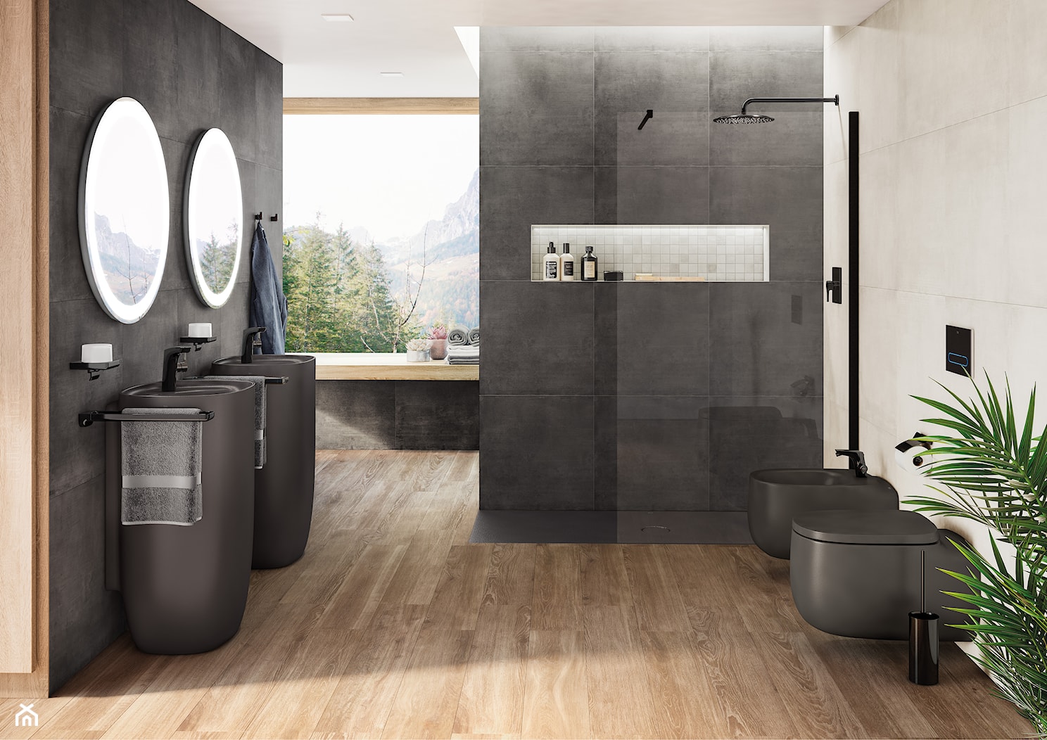KOLEKCJA_BEYOND - Średnia z dwoma umywalkami łazienka z oknem, styl nowoczesny - zdjęcie od Roca - Homebook