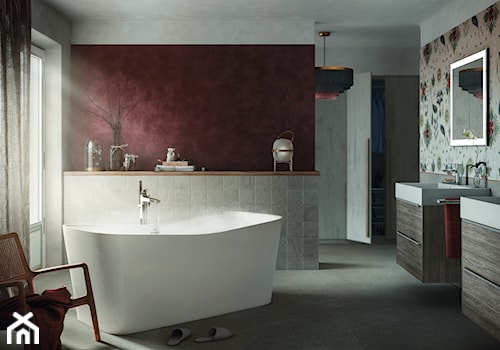 KOLEKCJA WANIEN MAUI - Średnia z dwoma umywalkami łazienka z oknem, styl glamour - zdjęcie od Roca