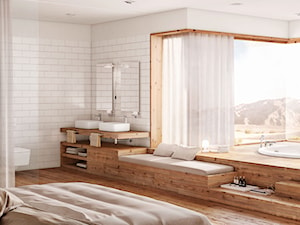 Biała łazienka z drewnem - zdjęcie od Roca