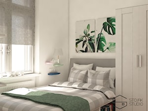 Niewielkie mieszkania na wynajem - Mała biała sypialnia, styl skandynawski - zdjęcie od Stojak Studio