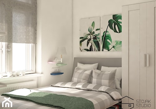 Niewielkie mieszkania na wynajem - Mała biała sypialnia, styl skandynawski - zdjęcie od Stojak Studio