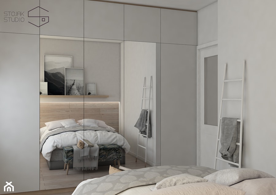 Projekt przytulnego mieszkania - Średnia biała sypialnia, styl nowoczesny - zdjęcie od Stojak Studio