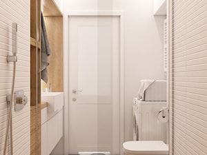 Projekt przytulnego mieszkania - Mała na poddaszu bez okna z punktowym oświetleniem łazienka, styl nowoczesny - zdjęcie od Stojak Studio