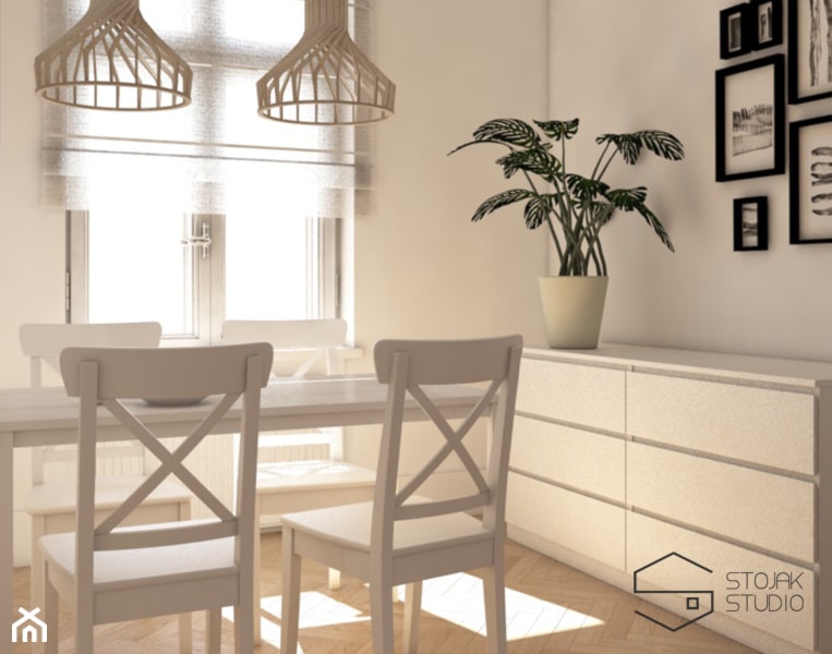 Niewielkie mieszkania na wynajem - Mała biała jadalnia, styl skandynawski - zdjęcie od Stojak Studio