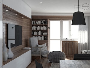Salon - Mały biały salon z jadalnią, styl nowoczesny - zdjęcie od Stojak Studio