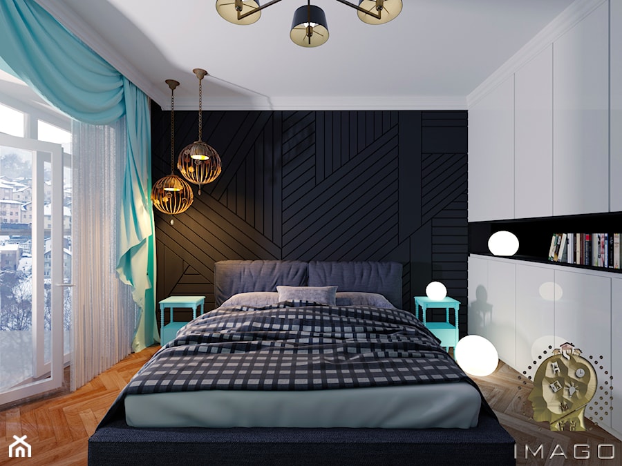 Sypialnia - Mała biała czarna sypialnia, styl tradycyjny - zdjęcie od Karolina Żaczek