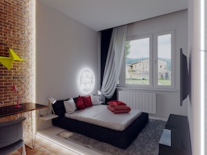 loft - Duża beżowa biała z biurkiem sypialnia, styl industrialny - zdjęcie od Karolina Żaczek