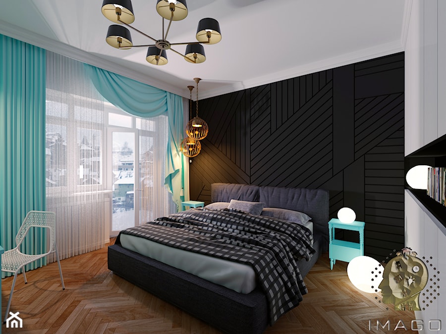 Sypialnia - Średnia biała czarna z biurkiem sypialnia z balkonem / tarasem, styl tradycyjny - zdjęcie od Karolina Żaczek