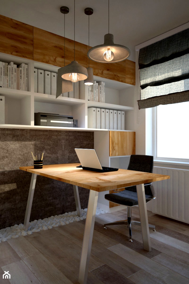 gabinet - Małe białe szare biuro, styl nowoczesny - zdjęcie od Karolina Żaczek