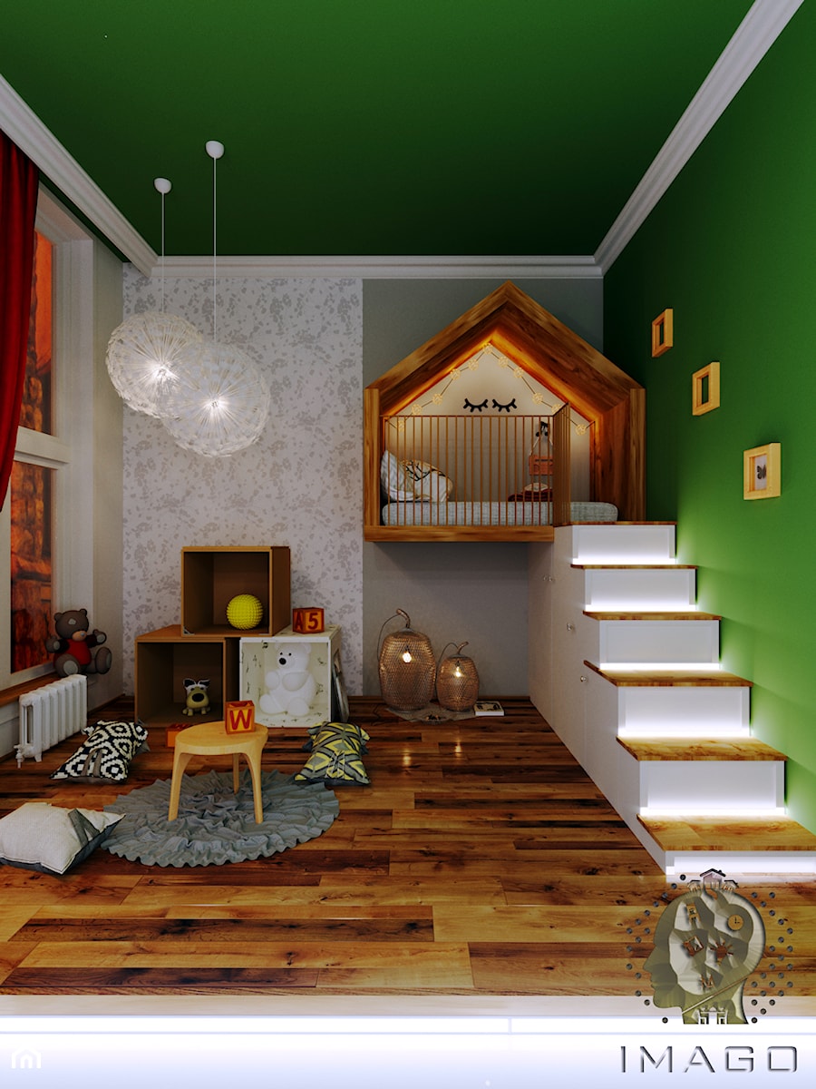 pokój dziecięcy - Średni szary zielony pokój dziecka dla dziecka dla chłopca dla dziewczynki, styl skandynawski - zdjęcie od Karolina Żaczek