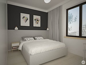 Projekt mieszkania 70 m2 ul. Sasanki, Warszawa - 'makeover' - Mała biała szara sypialnia, styl skandynawski - zdjęcie od A1Studio