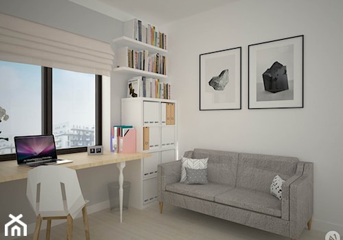 Projekt mieszkania 70 m2 ul. Sasanki, Warszawa - 'makeover' - Średnie z sofą białe biuro, styl skandynawski - zdjęcie od A1Studio