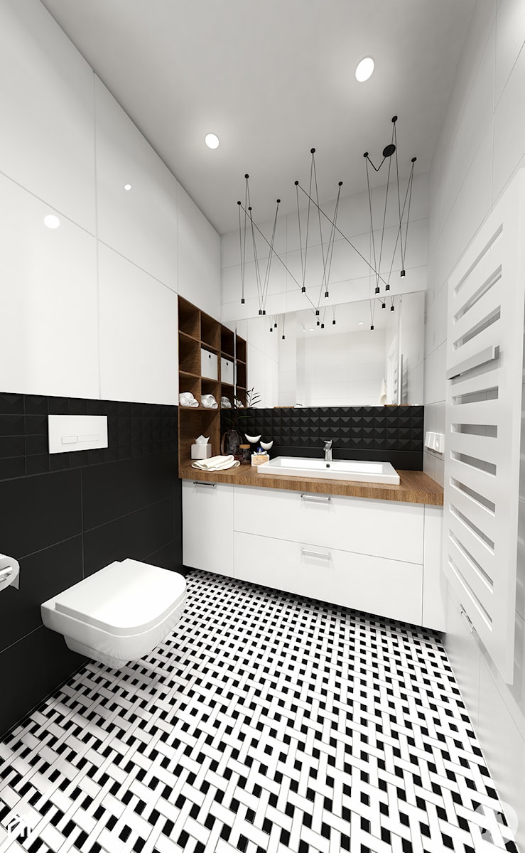 Projekt mieszkania 90 m2 Warszawa - Mała na poddaszu bez okna łazienka, styl nowoczesny - zdjęcie od A1Studio