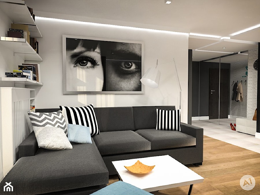 Projekt wnętrz mieszkania 53m2 w Warszawie - Salon, styl skandynawski - zdjęcie od A1Studio
