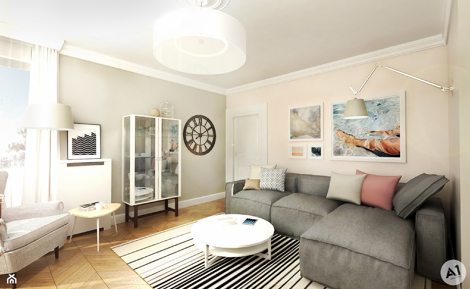 Projekt mieszkania 90 m2 Warszawa - Salon, styl tradycyjny - zdjęcie od A1Studio - Homebook
