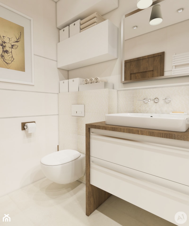 Projekt łazienka w ciepłych kolorach - 'makeover' - Średnia bez okna łazienka, styl nowoczesny - zdjęcie od A1Studio - Homebook