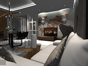 Projekt salonu z aneksem kuchennym - mieszkanie łącznie 65m2 w Płocku - Duży szary salon z jadalnią, styl nowoczesny - zdjęcie od DesignMe Projektowanie Wnętrz Sylwia Chmielewska