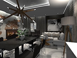 Projekt salonu z aneksem kuchennym - mieszkanie łącznie 65m2 w Płocku - Salon, styl nowoczesny - zdjęcie od DesignMe Projektowanie Wnętrz Sylwia Chmielewska