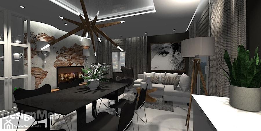 Projekt salonu z aneksem kuchennym - mieszkanie łącznie 65m2 w Płocku - Salon, styl nowoczesny - zdjęcie od DesignMe Projektowanie Wnętrz Sylwia Chmielewska