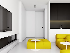 WNĘTRZA DOMU SZEREGOWEGO - Średni biały salon z kuchnią, styl minimalistyczny - zdjęcie od INUTI