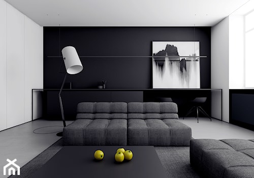 MIESZKANIE W ŁODZI - Średni biały czarny salon z kuchnią z jadalnią, styl minimalistyczny - zdjęcie od INUTI