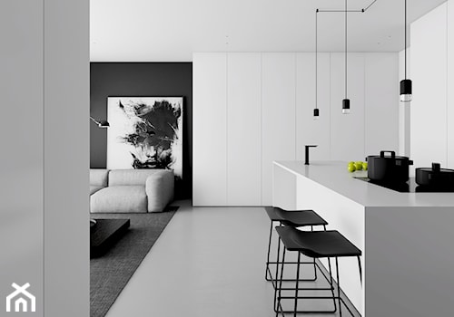 APARTAMENT W ŁODZI - Duża otwarta z salonem z zabudowaną lodówką kuchnia w kształcie litery l z wyspą lub półwyspem, styl minimalistyczny - zdjęcie od INUTI