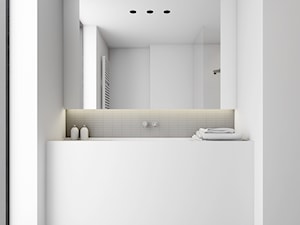WNĘTRZA DOMU SZEREGOWEGO - Z lustrem z punktowym oświetleniem łazienka z oknem, styl minimalistyczny - zdjęcie od INUTI