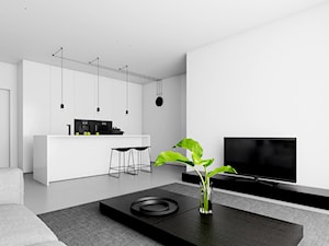 APARTAMENT W ŁODZI - Duży biały salon z kuchnią z jadalnią, styl minimalistyczny - zdjęcie od INUTI