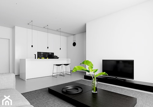 APARTAMENT W ŁODZI - Duży biały salon z kuchnią z jadalnią, styl minimalistyczny - zdjęcie od INUTI