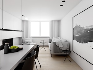 APARTAMENT W SZTOKHOLMIE - Mały szary salon z jadalnią, styl minimalistyczny - zdjęcie od INUTI