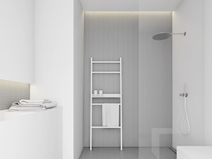 WNĘTRZA DOMU SZEREGOWEGO - Średnia bez okna z lustrem łazienka, styl minimalistyczny - zdjęcie od INUTI