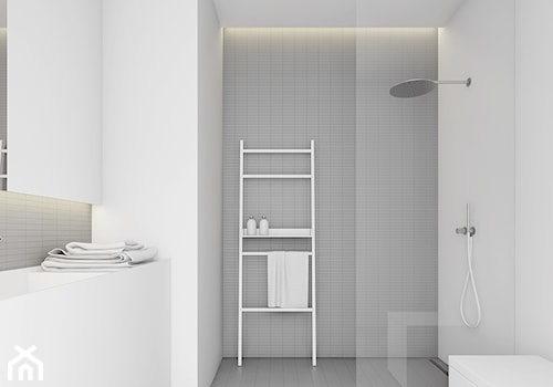 WNĘTRZA DOMU SZEREGOWEGO - Średnia bez okna z lustrem łazienka, styl minimalistyczny - zdjęcie od INUTI