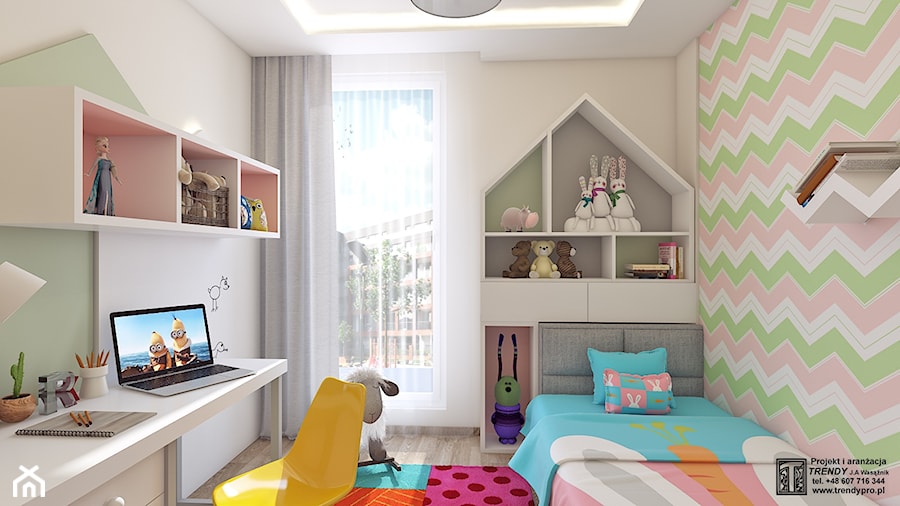POKóJ DZIEWCZYNKI - Mały biały pokój dziecka dla dziecka dla chłopca dla dziewczynki, styl nowoczesny - zdjęcie od APP TRENDY Autorska Pracownia Projektowa