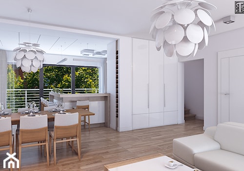 Jasny salon - Średni biały salon z kuchnią z jadalnią, styl nowoczesny - zdjęcie od APP TRENDY Autorska Pracownia Projektowa