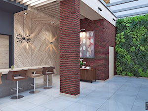 Wielki salon z kuchnią - Średnia otwarta czarna z zabudowaną lodówką kuchnia dwurzędowa z oknem, styl rustykalny - zdjęcie od APP TRENDY Autorska Pracownia Projektowa